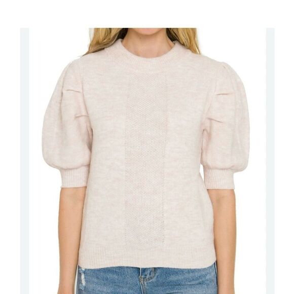 English Factory Women’s Small Pale Heather Pink Puff Sleeve Pullover Sweater - Picture 1 of 7